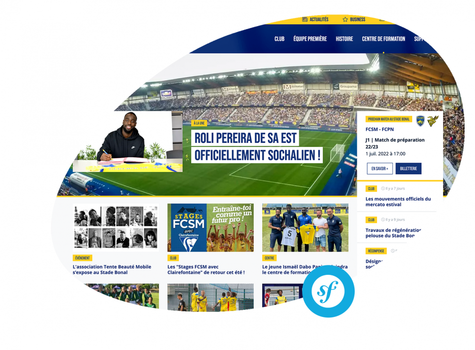 FC Sochaux Montbéliard Un site de communication design et technique, avec interface "live" grâce à l'API de la ligue.