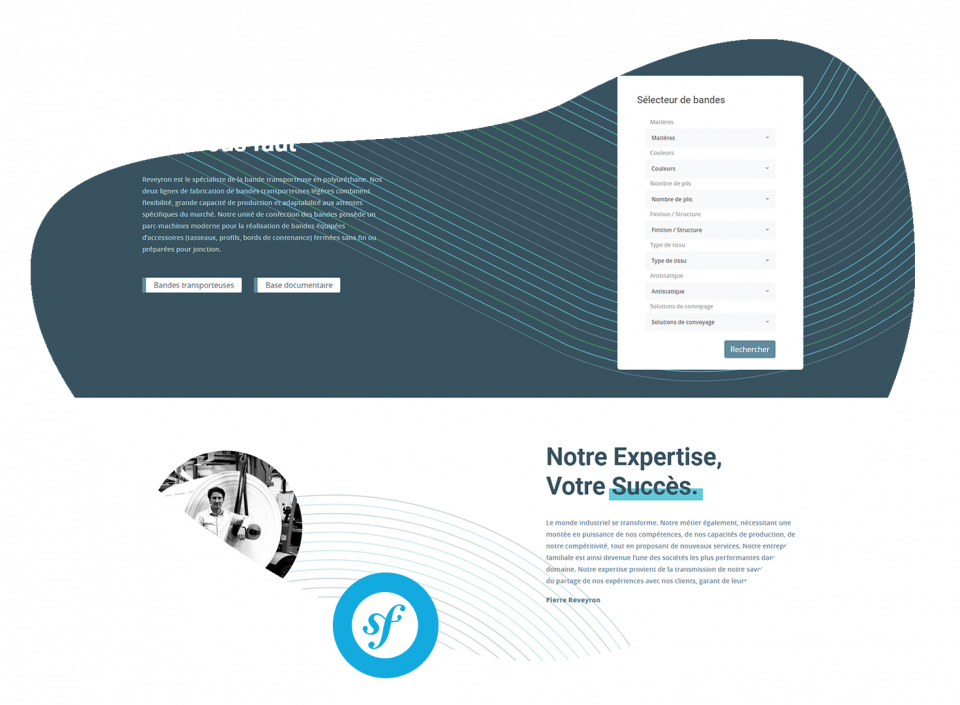 Reveyron, spécialiste de la bande transporteuse Site de marque et catalogue produits pour le secteur industriel